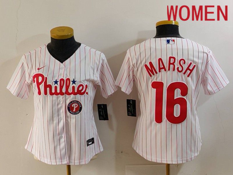 Women Philadelphia Phillies #16 Marsh White stripe Nike Game 2024 MLB Jersey style 7262->tampa bay rays->MLB Jersey